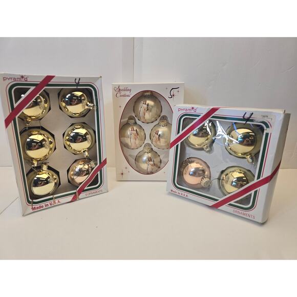 Lot of 3 Vintage Glass Christmas Ornament Sets Pyramid & Sparkling Creations USA - Picture 1 of 4